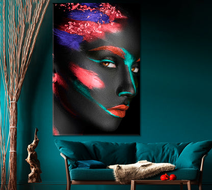 Fashion Portrait Dark-skinned Girl Color Make-up Canvas Print -  Vertical Fashion Canvas Print Artesty   