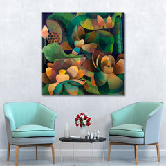 LOTUS Tropical Garden Abstract Contemporary Cubism Tropical, Exotic Art Print Artesty 1 Panel 12"x12" 