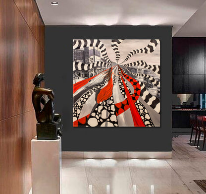 Girl Between Wrapping Ribbons Fantastic Ghost Town Modern Art Abstract Art Print Artesty   