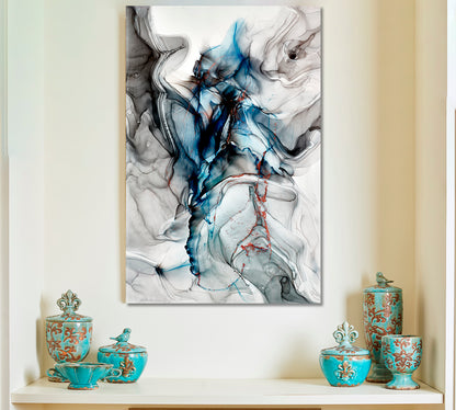 Tender Grey Blue Abstract Marble Veins Alcohol Ink Flow Fluid Art, Oriental Marbling Canvas Print Artesty   