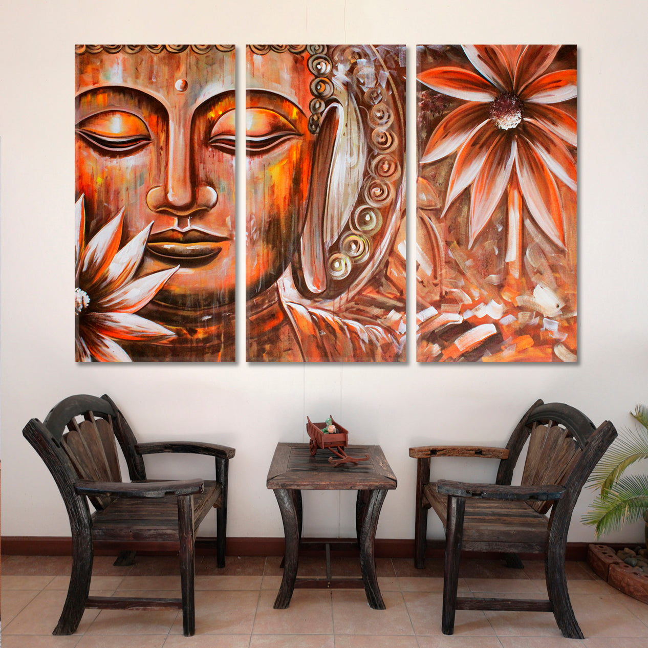 Spiritual Lord Buddha Face Religious Modern Art Artesty 3 panels 36" x 24" 