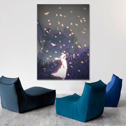 Glowing Woman And Birds Fantasy Unique Mysterious Artwork Surreal Fantasy Large Art Print Décor Artesty 1 Panel 16"x24" 