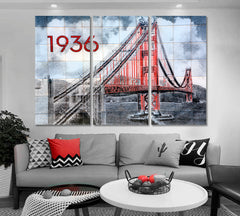 SAN FRANCISCO Graffiti Mural Golden Gate Bridge Canvas Print Famous Landmarks Artwork Print Artesty 3 panels 36" x 24" 