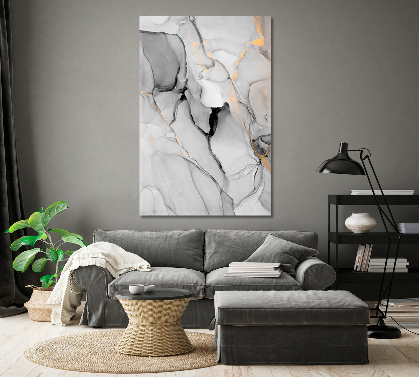 GREY MARBLE Modern Contemporary Art Fluid Art, Oriental Marbling Canvas Print Artesty   