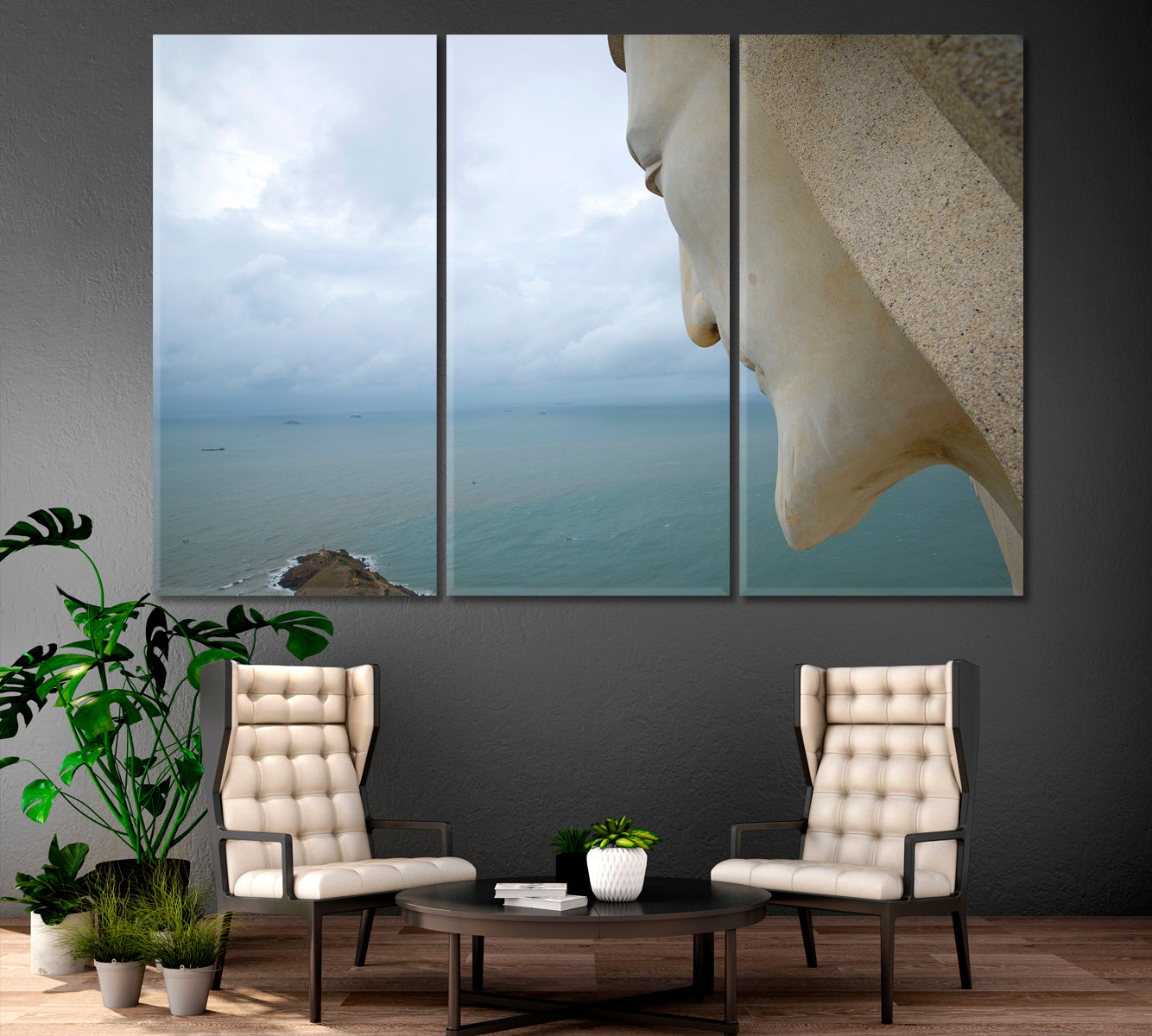 LORD WATCHING US, Giant Statue Jesus Christ China Sea Scenery Vung Tau Vietnam Canvas Print Religious Modern Art Artesty   