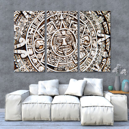 Maya Calendar Maya Civilization Pattern Vintage Affordable Canvas Print Artesty 3 panels 36" x 24" 