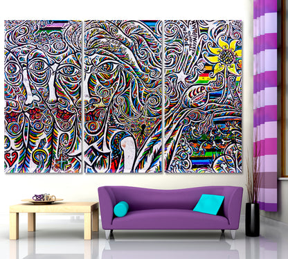 Graffiti East Side Gallery Berlin Wall Artistic Street Art Abstract Vibrant Graffiti Canvas Print Abstract Art Print Artesty 3 panels 36" x 24" 