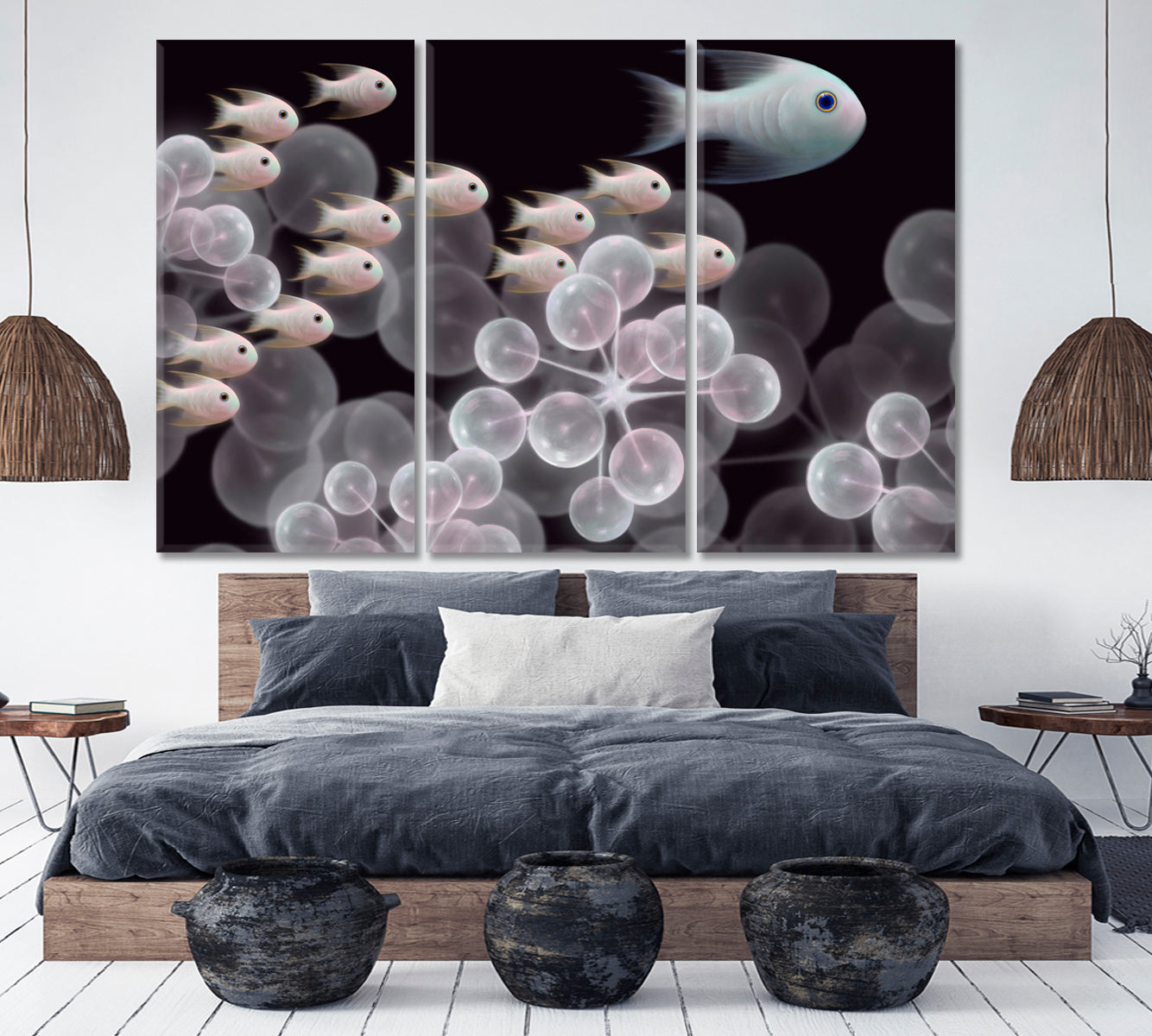 INNER UNIVERSE Live Organism Molecules And Schooling Fish Abstract Fantasy Nautical, Sea Life Pattern Art Artesty   