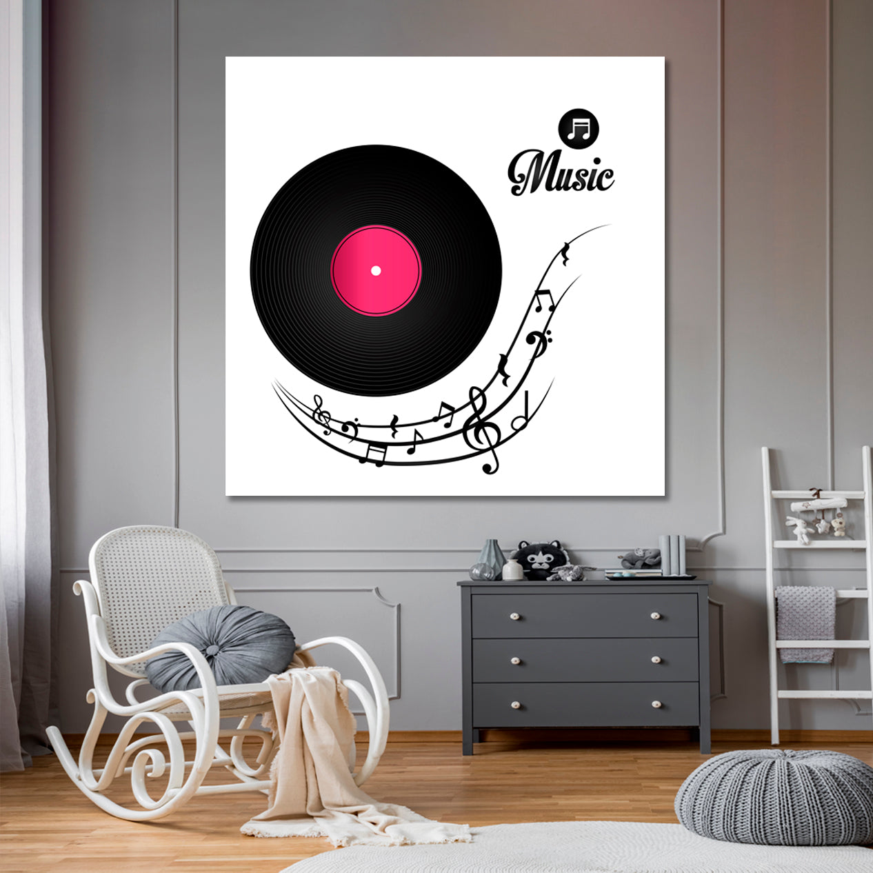 ROLLING RECORD Vinyl Disc Music Notes Spiral Music Wall Panels Artesty 1 Panel 12"x12" 