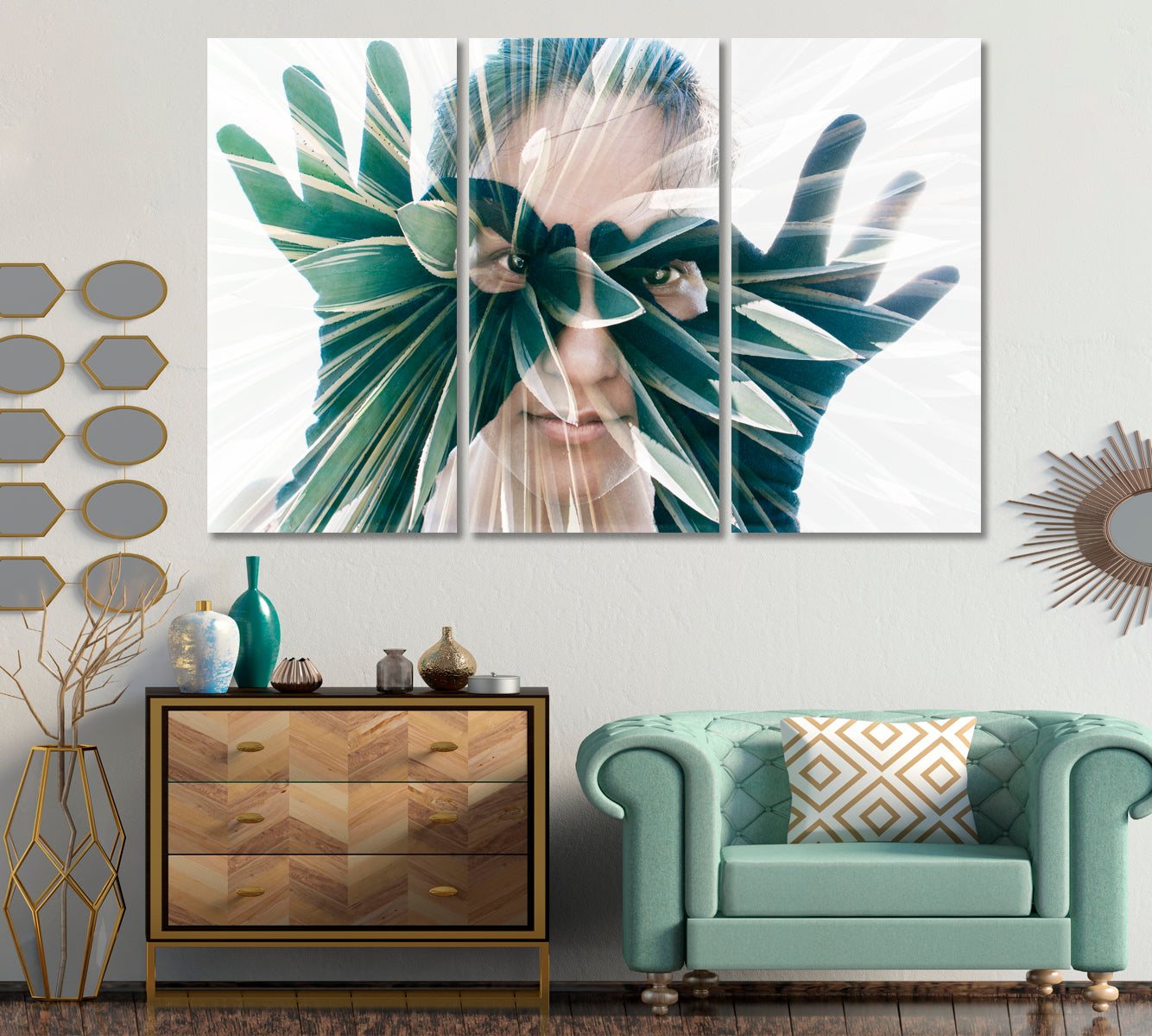 SIGHT PAINTOGRAPHY Photography Art Double Exposure Portrait Photo Art Artesty 3 panels 36" x 24" 