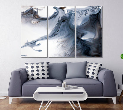 Abstract Gray Flow Clouds Painting Fluid Art, Oriental Marbling Canvas Print Artesty 3 panels 36" x 24" 