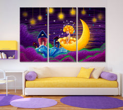 Night Fairy-tale Children's Room Wall Art Canvas Print Kids Room Canvas Art Print Artesty 3 panels 36" x 24" 