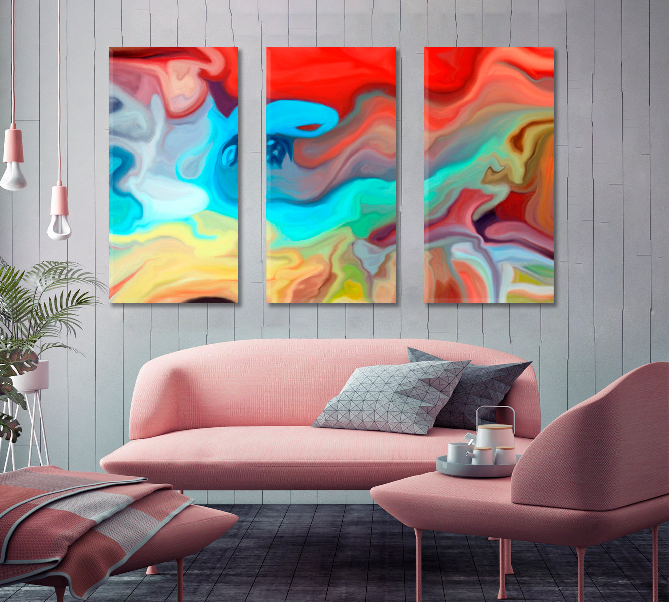 Modern Vivid Abstract Lines and Colors Abstract Art Print Artesty 3 panels 36" x 24" 