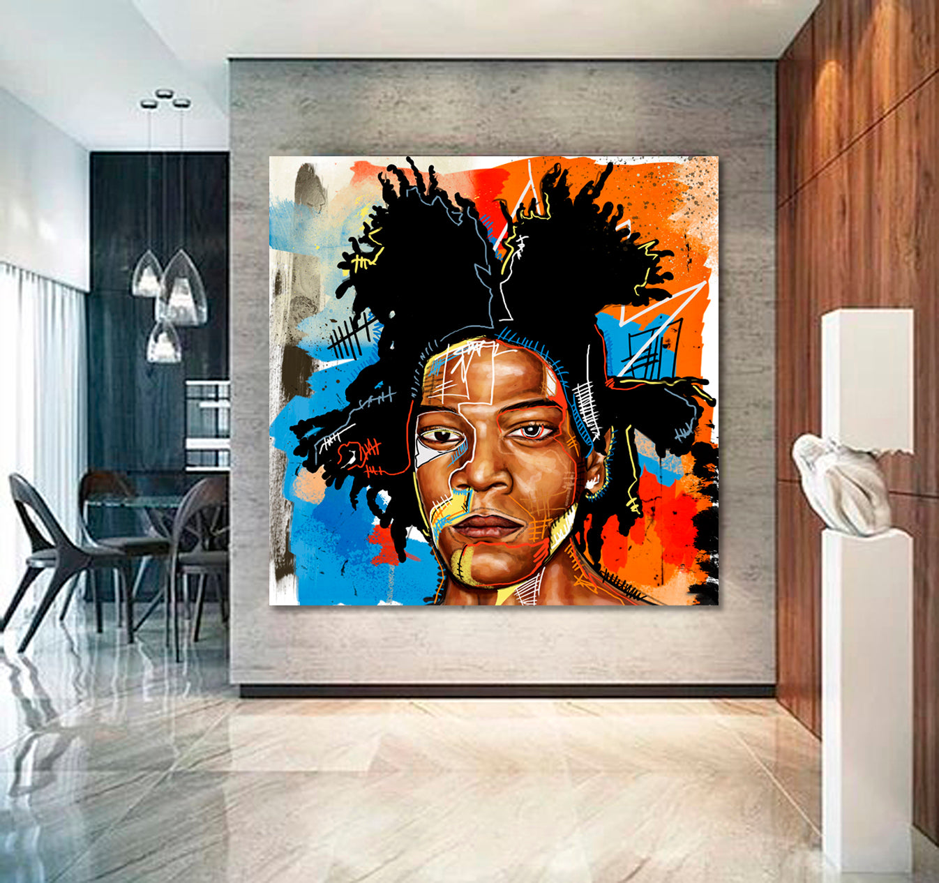 Jean Michel Basquiat Portrait Street Art Graffiti - Square Panel Contemporary Art Artesty   