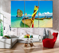 Turquoise Sea Exotic Tropical Island Ocean Crystal Clear Water Boat Tropical, Exotic Art Print Artesty 3 panels 36" x 24" 