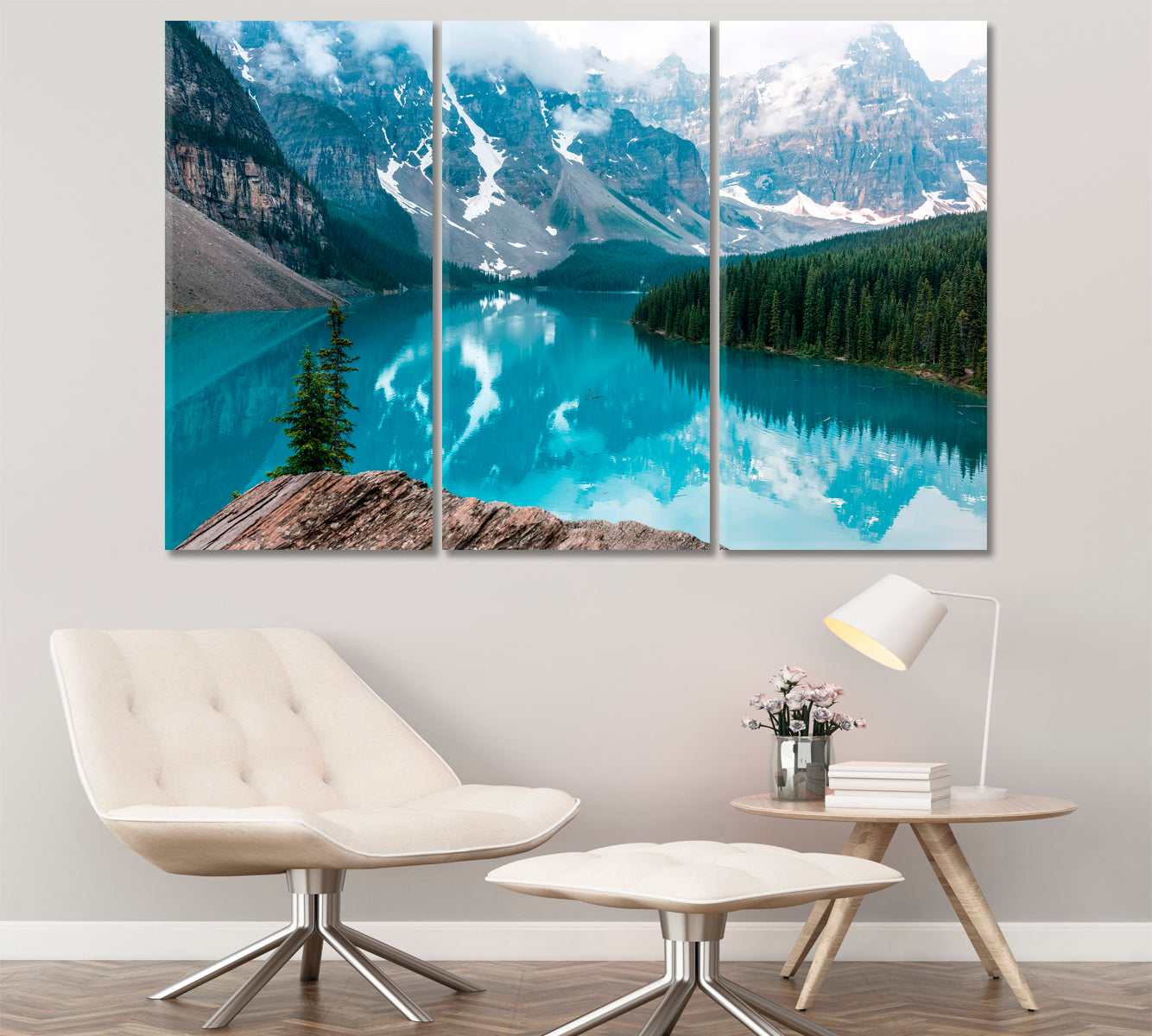 Beautiful Mountain Moraine Lake Banff National Park Canada Famous Landmarks Artwork Print Artesty 3 panels 36" x 24" 