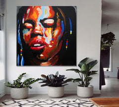 AFRICAN BLUES Abstract Art Grunge Street Art Style Canvas Print - Square People Portrait Wall Hangings Artesty   