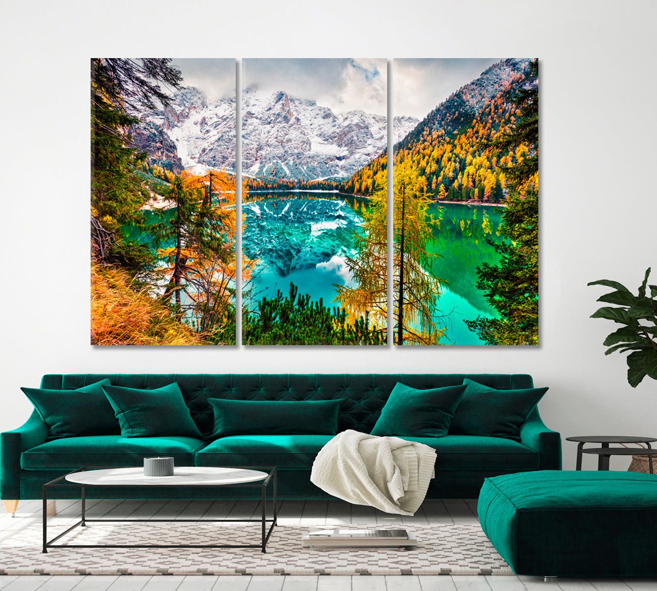 Colorful Autumn Landscape Alps Nature Wall Canvas Print Artesty 3 panels 36" x 24" 