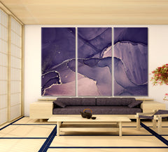 Purple Mixing Ink Abstract Marble Swirls Fluid Veining Fluid Art, Oriental Marbling Canvas Print Artesty 3 panels 36" x 24" 