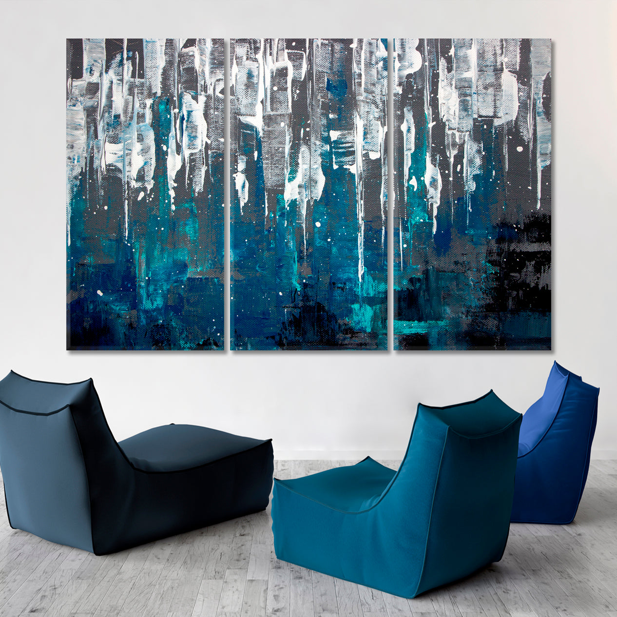 MATRIX FORM Abstract Creative Chaos Blue Acrylic Vivid Variety Paint Brush Elements Texture Grunge Canvas Print Contemporary Art Artesty   