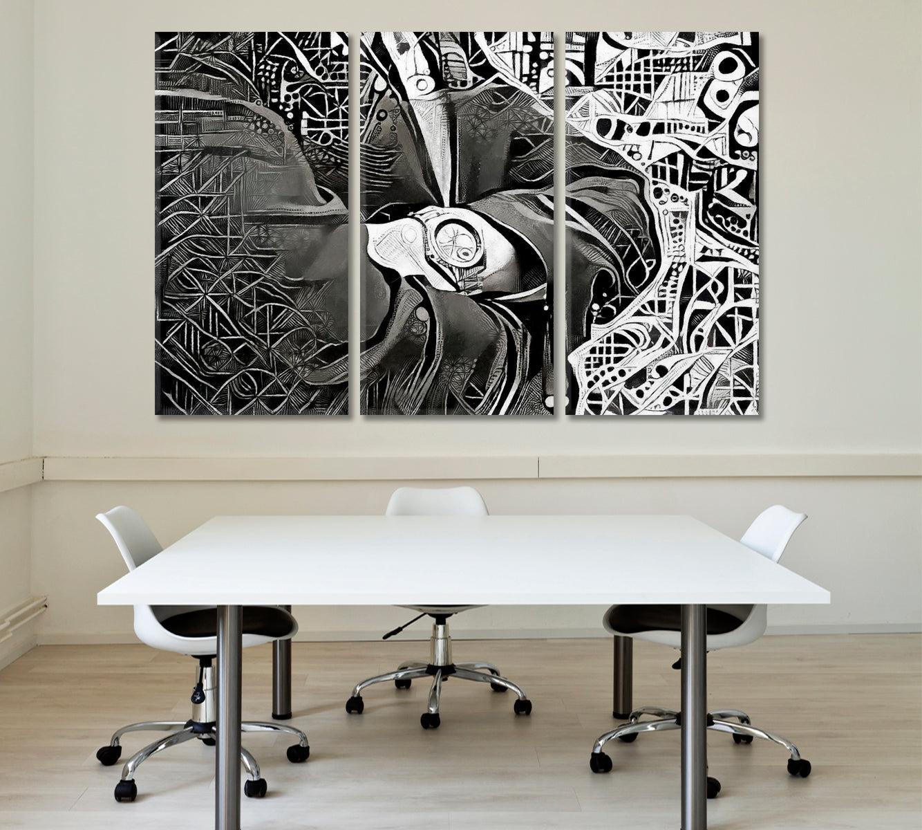 MAN WITH WATCH Abstract Geometric Modern Cubism Futurism Office Wall Art Canvas Print Artesty 3 panels 36" x 24" 