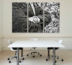 MAN WITH WATCH Abstract Geometric Modern Cubism Futurism Office Wall Art Canvas Print Artesty 3 panels 36" x 24" 