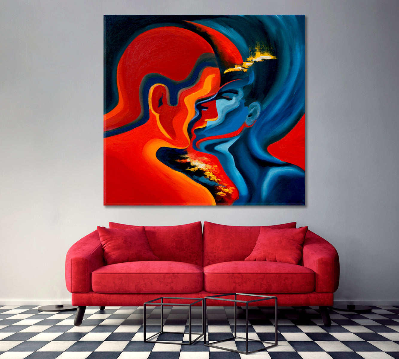 KISS Blue And Red Abstract Modern Painting Contemporary Art Artesty   