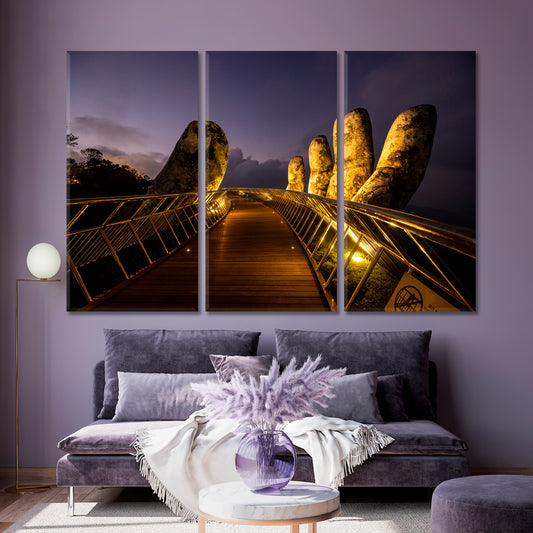 Golden Bridge of Da Nang Vietnam Famous Landmarks Artwork Print Artesty 3 panels 36" x 24" 