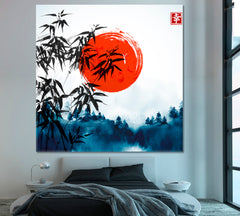 ART FOR LUCK Bamboo Trees Misty Forest Oriental Ink Japanese Style | S Asian Style Canvas Print Wall Art Artesty   