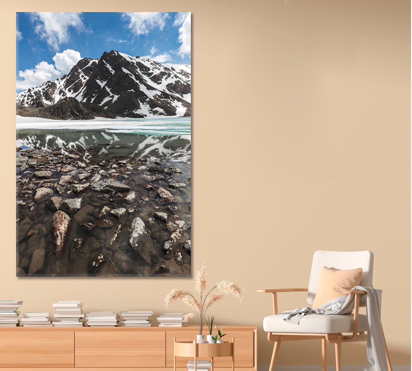 Panoramic Winter Mountain Landscape Snow Peaks Frozen Lake Water Reflection  - Vertical Scenery Landscape Fine Art Print Artesty   