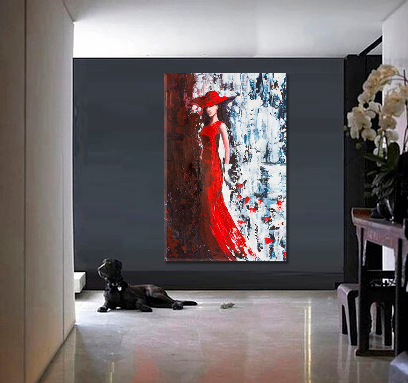 LADY IN RED Fantasy Woman in Red - Vertical Abstract Art Print Artesty   