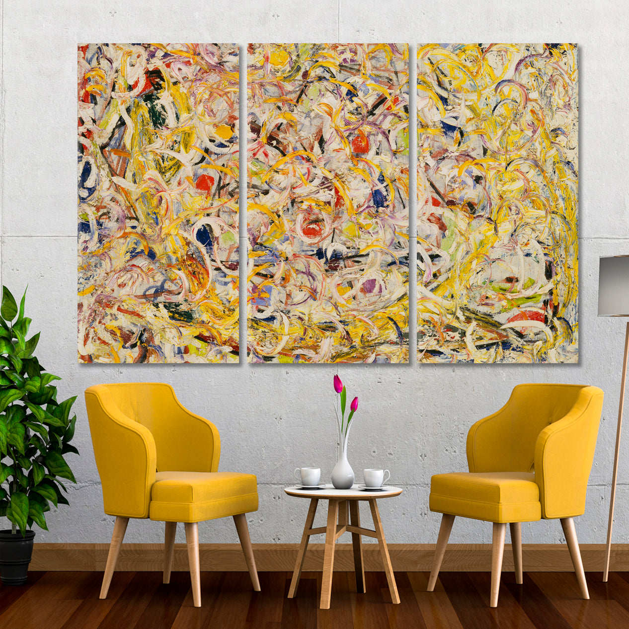 Drip Style Abstract Pollock Motives Abstract Art Print Artesty 3 panels 36" x 24" 