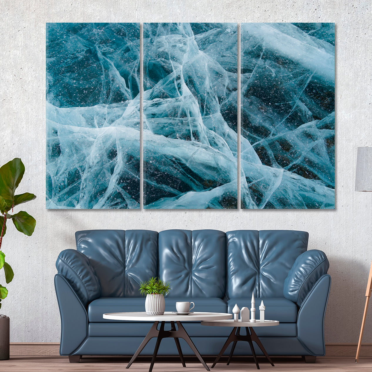 CRACKS Unique Abstract Interlacing Ice Figure Frozen Lake Baikal Abstract Art Print Artesty 3 panels 36" x 24" 