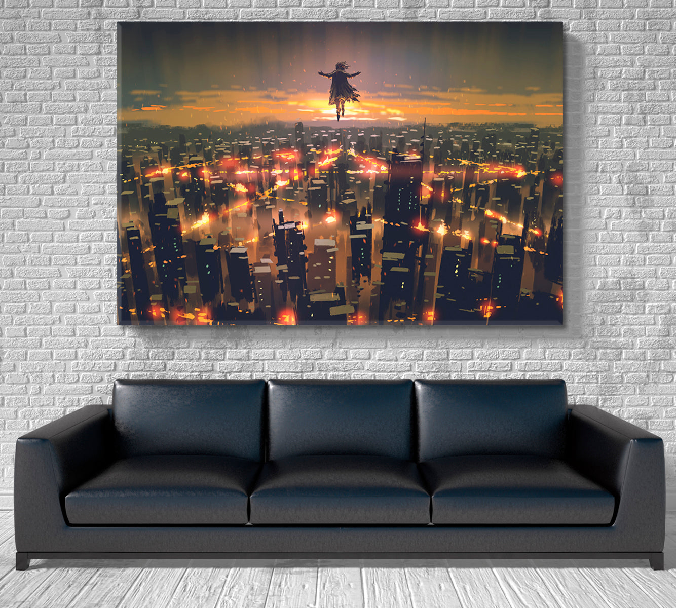 Man Floating Sky Over City Fantasy Surreal Painting Surreal Fantasy Large Art Print Décor Artesty   