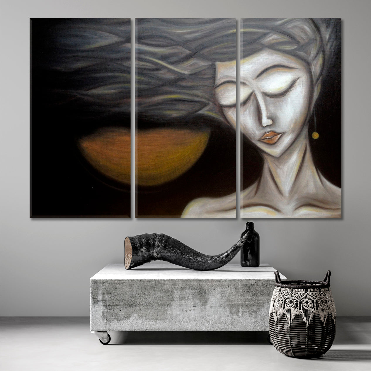 Goddess of the Moon Cubism Cubist Trendy Large Art Print Artesty 3 panels 36" x 24" 