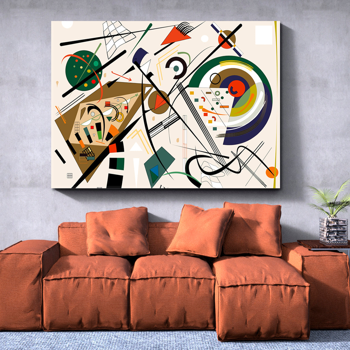 KANDINSKY STYLE Abstract Fancy Geometric Forms Curved Shapes Abstract Art Print Artesty 1 panel 24" x 16" 