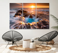 Pools of Paradise Sunset Hawaii Big Island Scenery Landscape Fine Art Print Artesty 3 panels 36" x 24" 