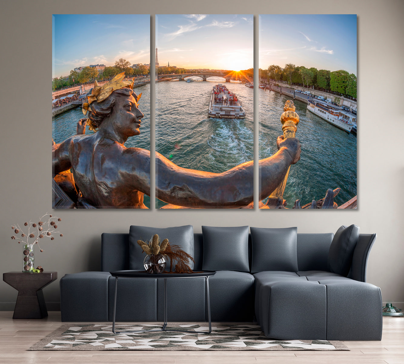 BEAUTIFUL SHOT Alexandre III Bridge Paris Eiffel Tower Seine France Famous Landmarks Artwork Print Artesty 3 panels 36" x 24" 