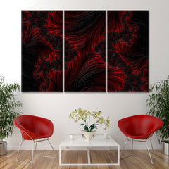 FRACTAL BLACK RED Graphic Design Abstract Creative Pattern Abstract Art Print Artesty 3 panels 36" x 24" 