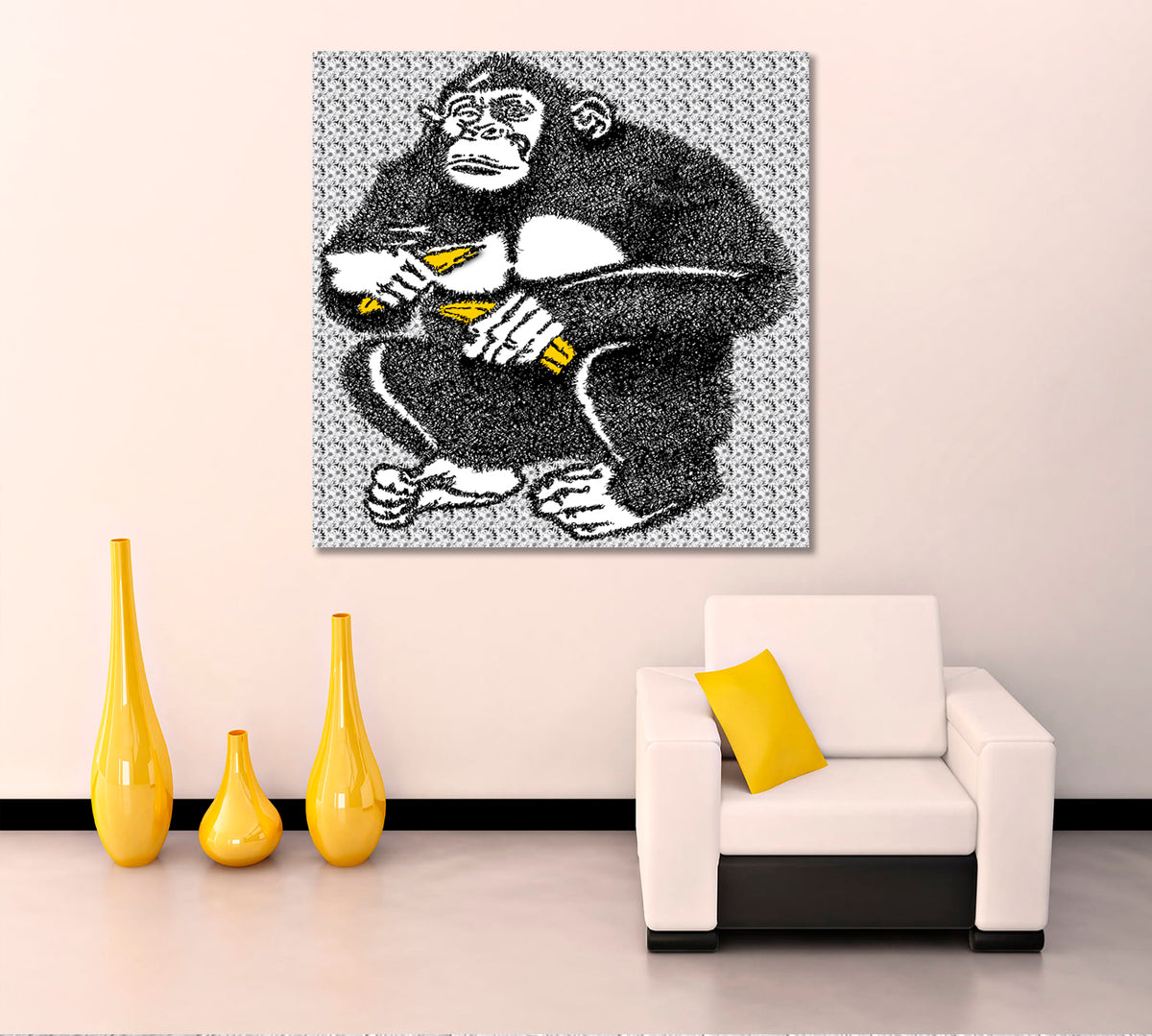 MONKEY Gorilla with Bananas Floral Background Abstract Art Animals Canvas Print Artesty 1 Panel 12"x12" 