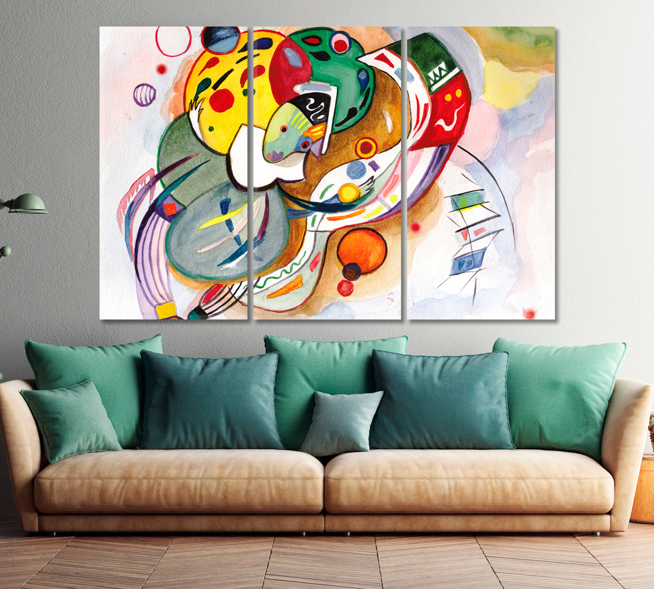 CLOWN Inspired By Kandinsky Trendy Abstract Figurative Contemporary Art Artesty 3 panels 36" x 24" 