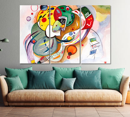 CLOWN Inspired By Kandinsky Trendy Abstract Figurative Contemporary Art Artesty 3 panels 36" x 24" 