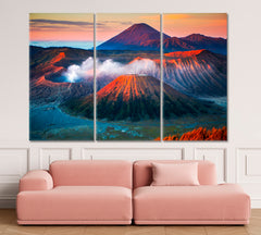 Mount Bromo Active Volcano High Peak Tengger Massif Java Indonesia Famous Landmarks Artwork Print Artesty 3 panels 36" x 24" 