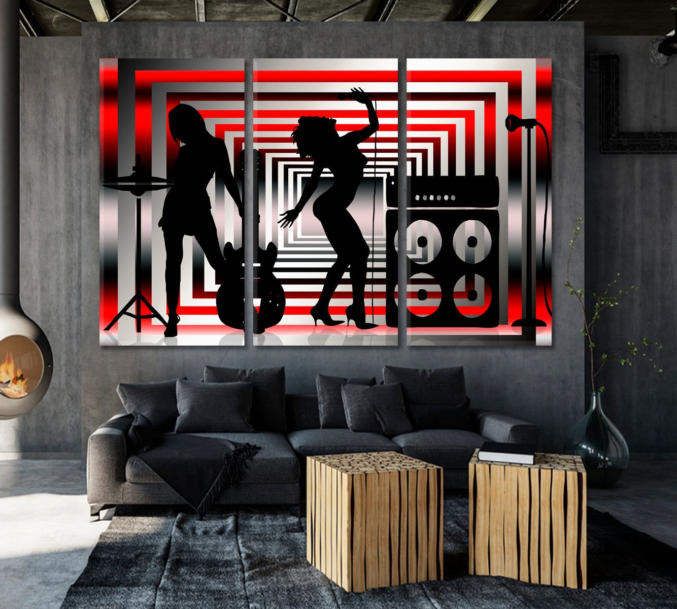 MUSIC GRUNGE PARTY Clubbing Teenage Girl Bund Disco Music Wall Panels Artesty 3 panels 36" x 24" 