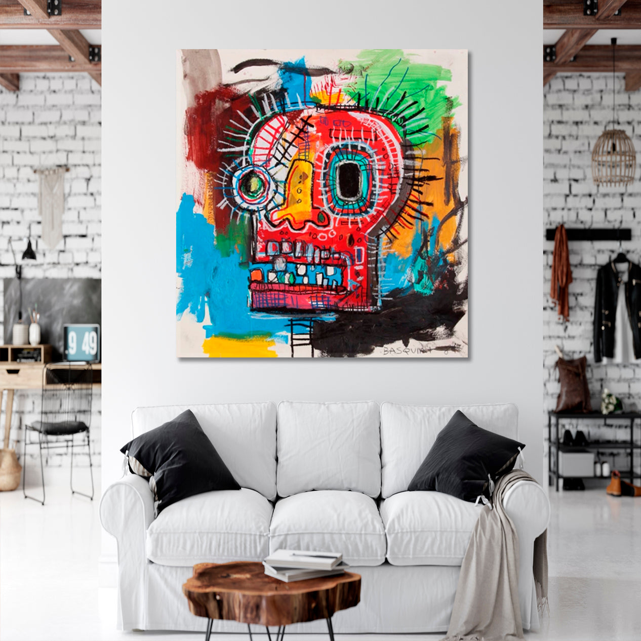 BASQUIAT STYLE Skull  Canvas Print - Square Panel Contemporary Art Artesty 1 Panel 12"x12" 