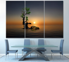 Silent Morning on the Beach Lonely Tree Fantasy Landscape Canvas Print Scenery Landscape Fine Art Print Artesty   