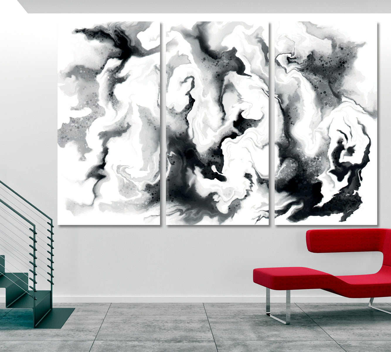 Black and White Fluid Marbling Black and White Wall Art Print Artesty 3 panels 36" x 24" 