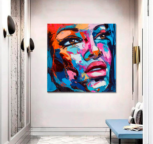 COLORFUL EMOTIONS Pretty Girl Portret Modern Art - Square Panel Contemporary Art Artesty   