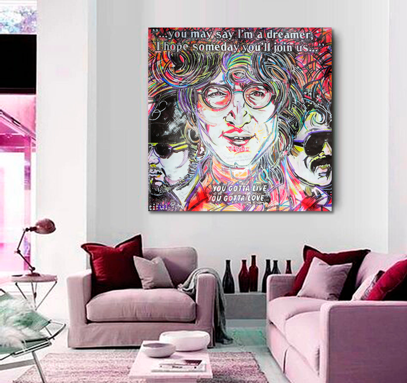 John Lennon Inspired Lyrics from Beatles Songs Street Art - S Street Art Canvas Print Artesty   