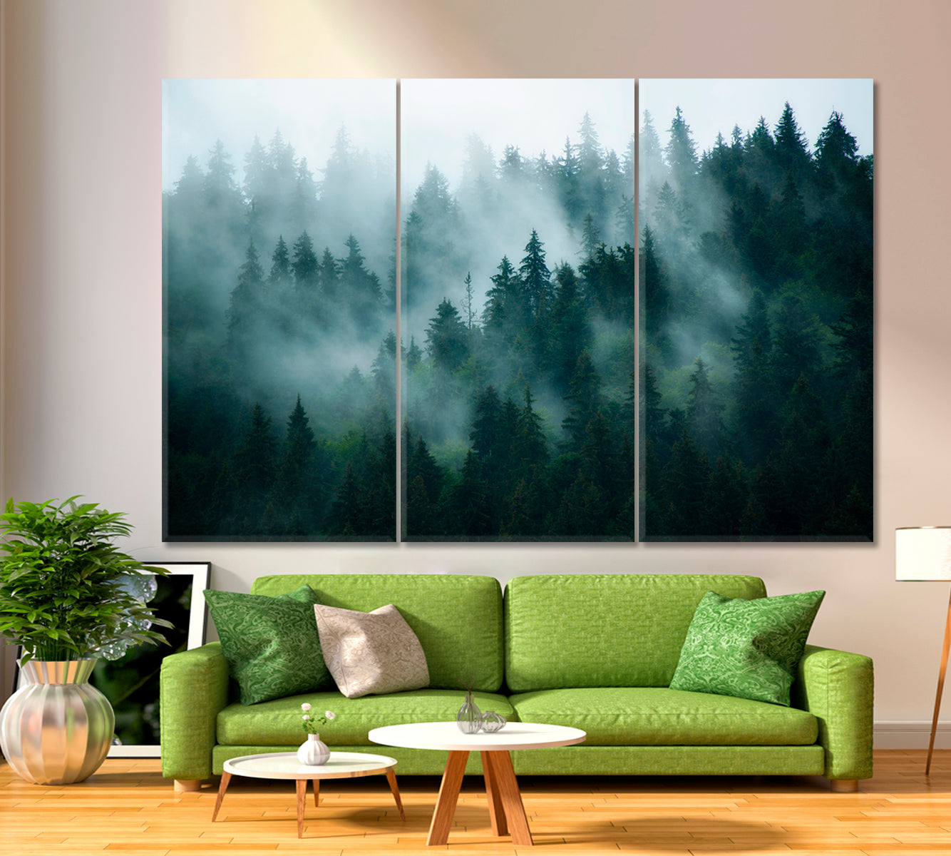 Misty Mountains Slopes Landscape Foggy Fir Forest Canvas Print Scenery Landscape Fine Art Print Artesty   